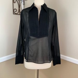 Ann Taylor Sheer Black Cotton Popover Blouse Top
